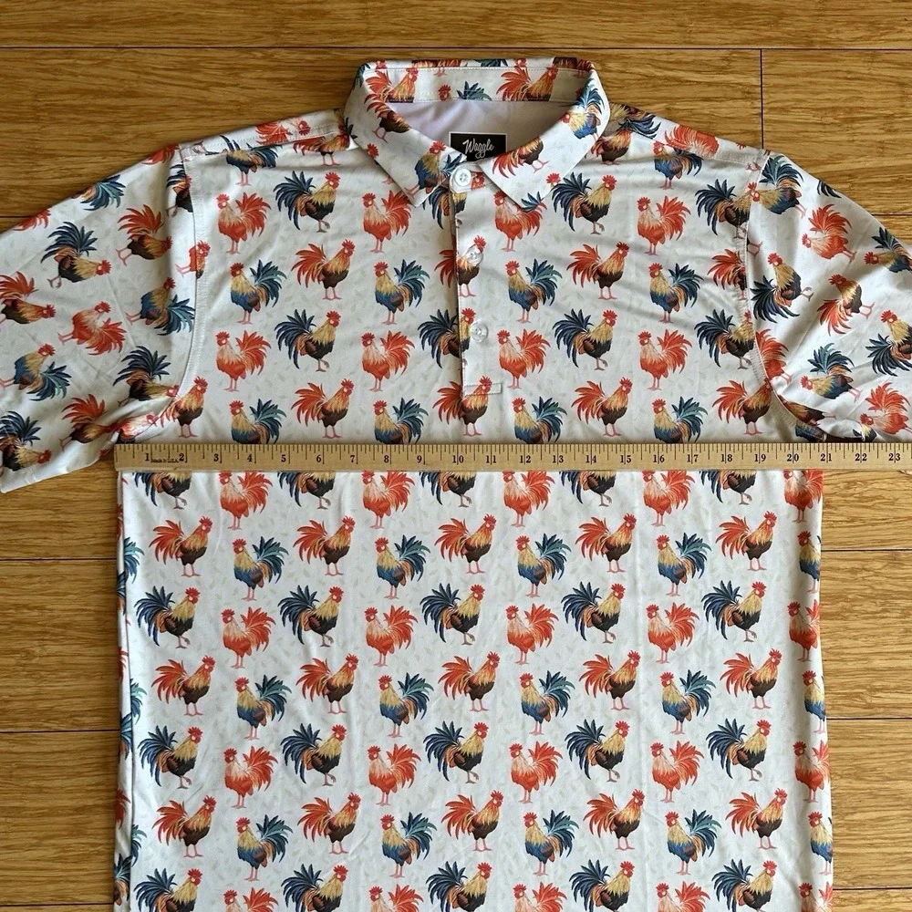 Waggle Golf Mens X-Large Multicolor Rooster Print Polo Shirt Short Sleeve - Picture 4 of 6